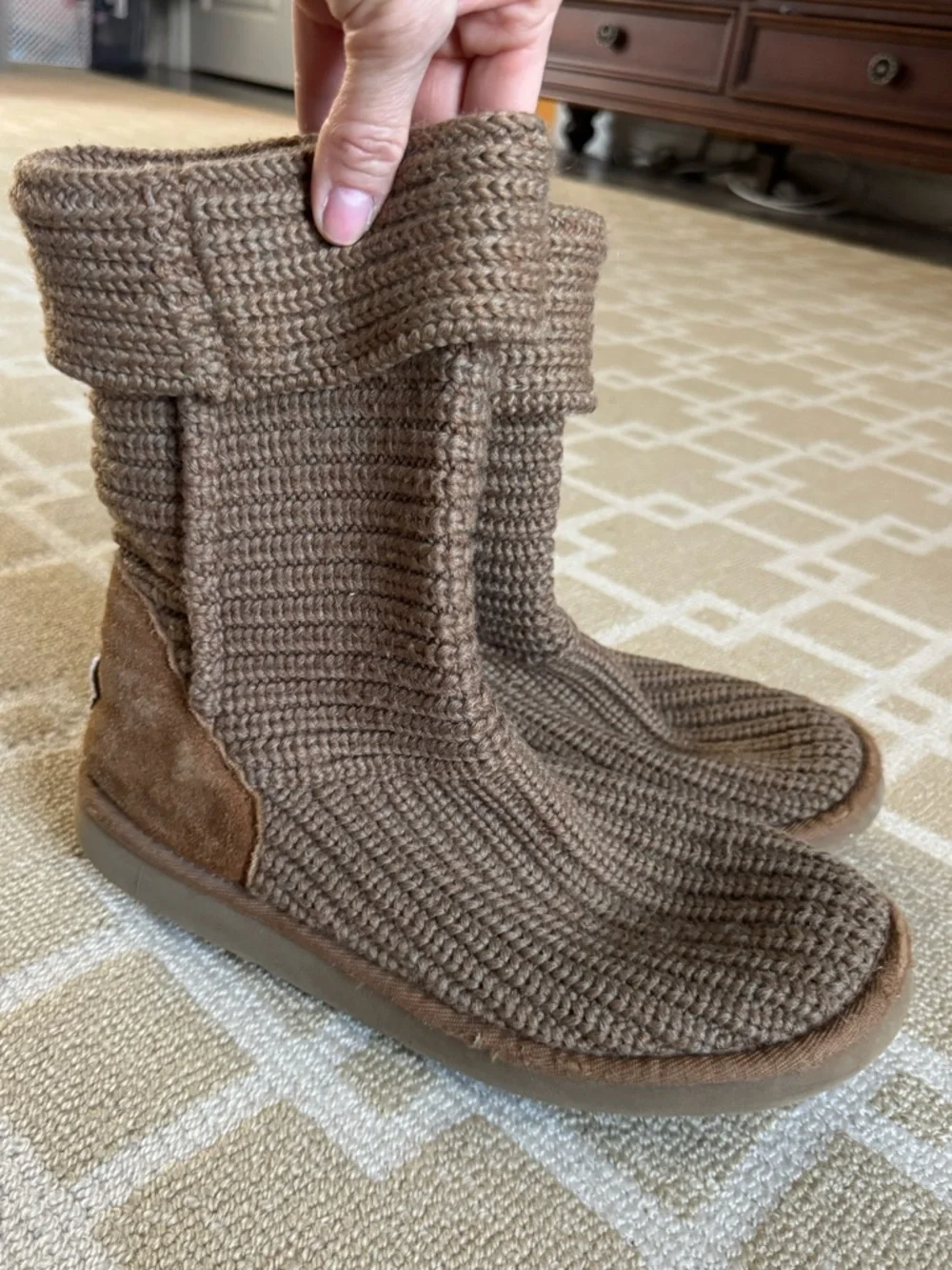 UGG Australia Knit Sweater Boots Fold Over Cozy Lounge Slouch Brown Size 9